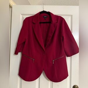 Torrid Burgundy Stretch Blazer Faux Zipper Pockets Size 1